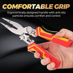 Arenzza 8-in-1 wire stripper with voltage meter, compact tool for electrical work, featuring orange handles and multiple functions.