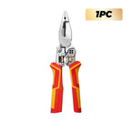 Arenzza 8-in-1 wire stripper with voltage meter, compact tool for electrical work, featuring ergonomic design and colorful handles.