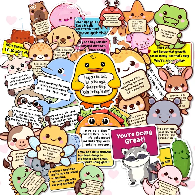 Colorful Arenzza emotional support stickers featuring positive messages and fun designs for kids and gifts.