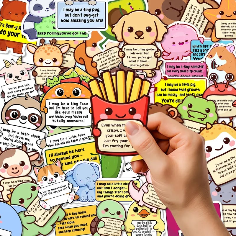 Colorful Arenzza positive emotional support buddies stickers featuring smiley faces and uplifting designs for kids' toys and gifts.