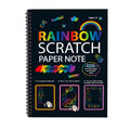 Arenzza Rainbow Magic Scratch Paper toy for kids, featuring colorful rainbow designs on black scratch-off pages for creative fun.