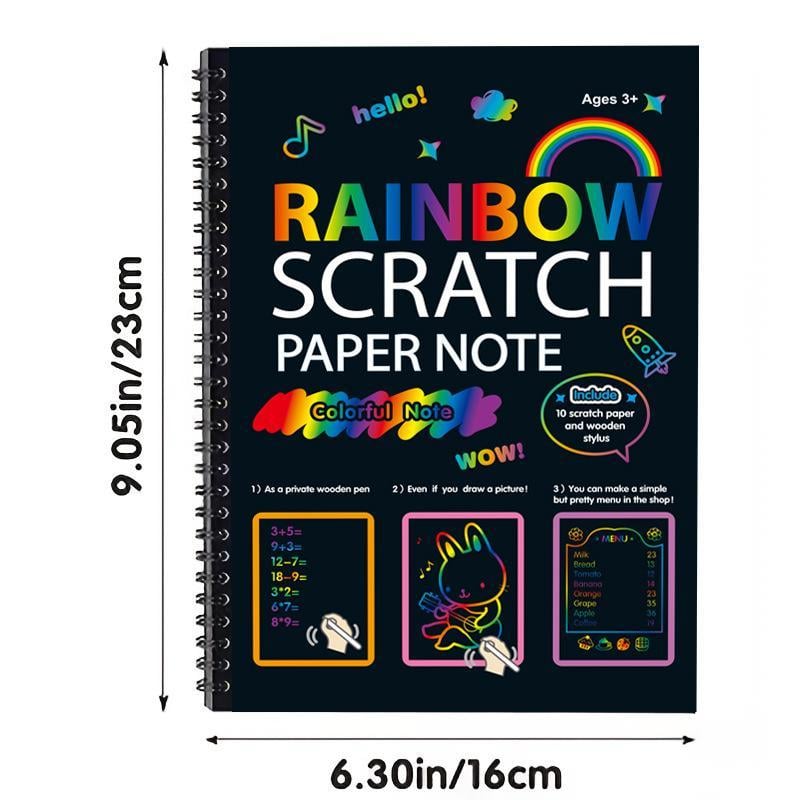 Colorful Rainbow Magic Scratch Paper by Arenzza, kids' craft toy with vibrant rainbow designs for creative activity.