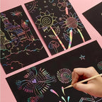 Arenzza Rainbow Magic Scratch Paper toy with colorful rainbow designs, perfect for kids' arts and crafts activities.