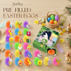 Arenzza 24 pre-filled Easter eggs filled with surprises, colorful plastic eggs perfect for kids' Easter celebrations.