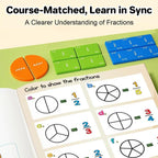 Arenzza magnetic fraction demonstration book for kids, featuring colorful pages with visual and hands-on fraction learning tools.