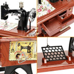 Arenzza wood mini sewing machine music box toy, featuring a detailed miniature sewing machine design with musical elements.