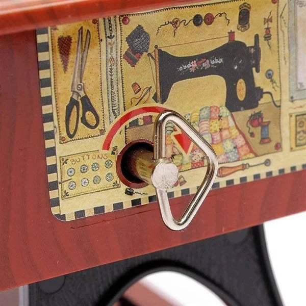 Arenzza wood mini sewing machine music box toy with detailed craftsmanship and a musical mechanism, perfect for kids or gifts.