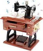 Arenzza wood mini sewing machine music box toy with intricate details, designed for kids and gifts, perfect for collectors.