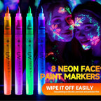 Arenzza UV glow face and body paint markers set with vibrant neon colors for kids' fun face and body art.