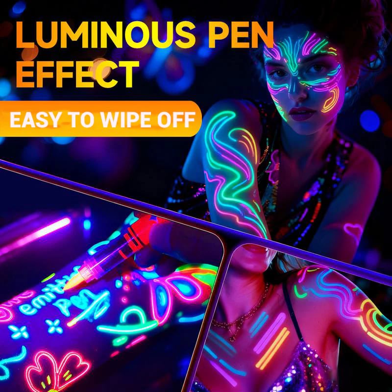 Arenzza UV glow face and body paint marker set with vibrant colors, designed for kids and creative body art.