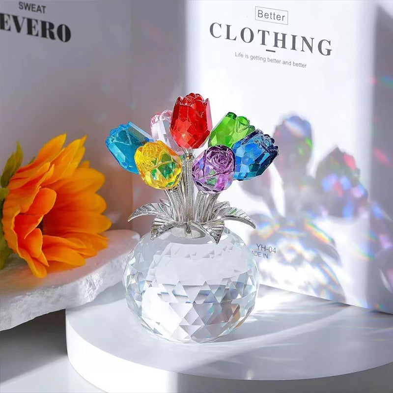 Arenzza crystal rose flower figurine in a glass vase, perfect as a Valentine's Day gift, with intricate details and vibrant colors.