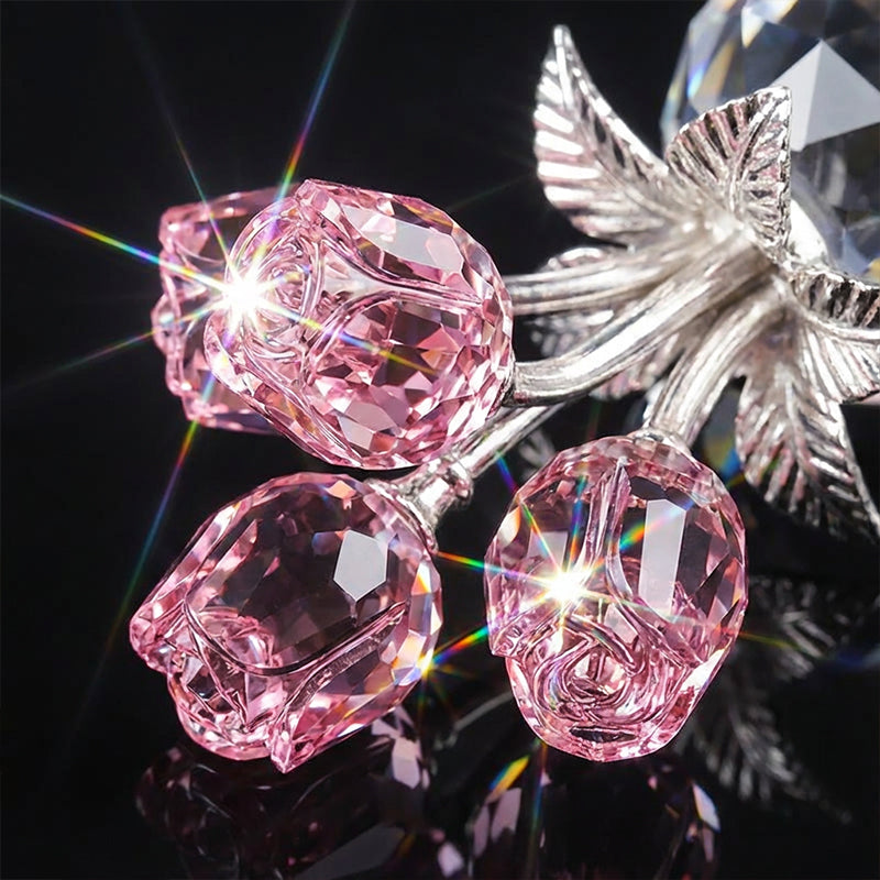 Arenzza crystal rose flower figurine in a glass vase, perfect for Valentine's Day gift, showcasing a delicate, everlasting floral design.