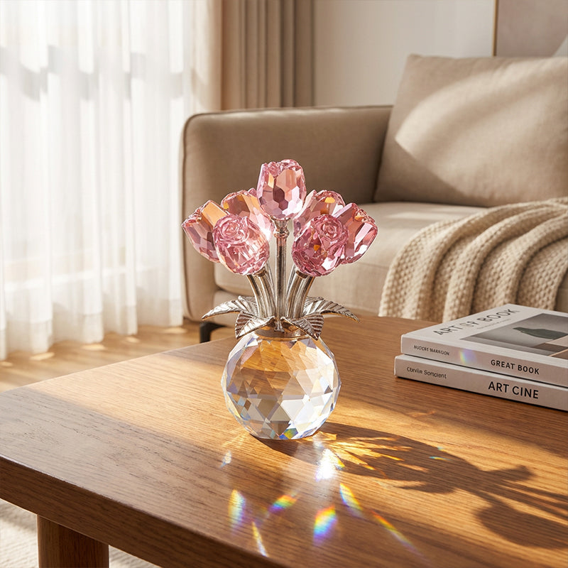 Arenzza crystal rose flower figurine in a glass vase, perfect as a gift or decorative piece for kids and gift enthusiasts.