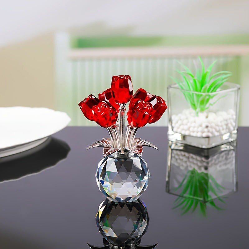 Arenzza crystal rose flower figurine in a glass vase, perfect as a romantic gift for Valentine's Day, detailed and decorative.