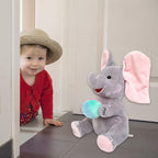 Aarenza cute hide and seek elephant plush toy for kids, soft stuffed animal with large ears and gentle expression.