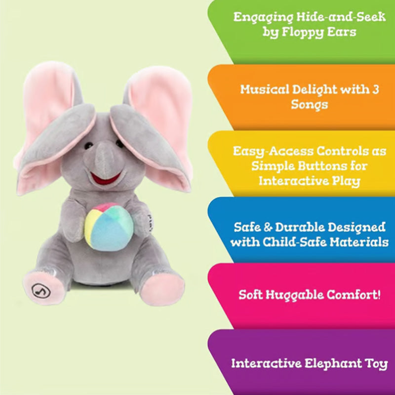 Aarenza Cute Hide And Seek Elephant plush toy for kids, soft stuffed animal with playful features, perfect for cuddling and play.