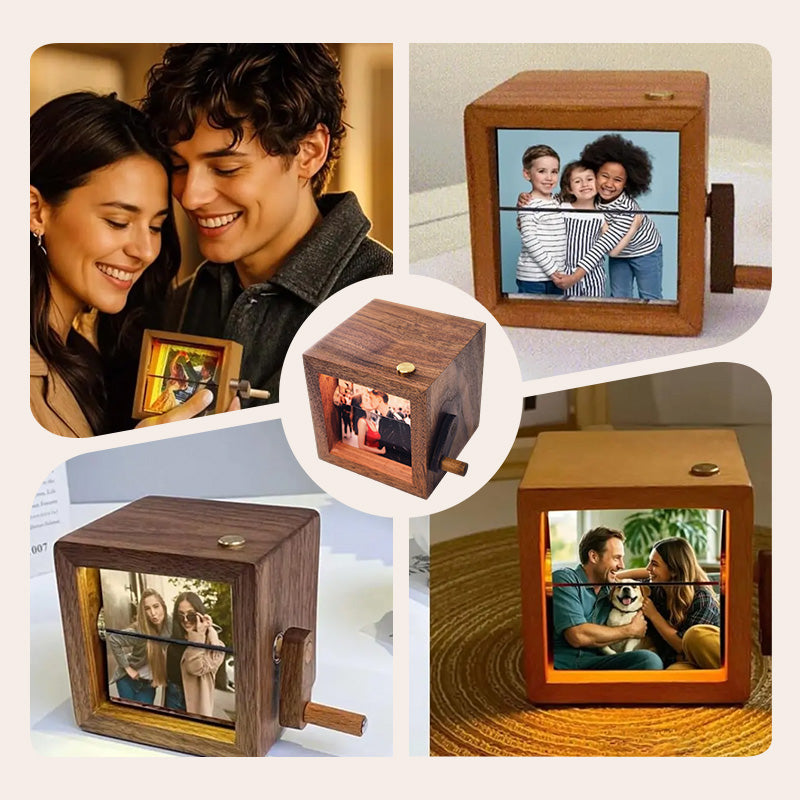 Arenzza Photo Display Rotary Flip Book showing colorful pages with images in a compact toy design for kids and gifts.
