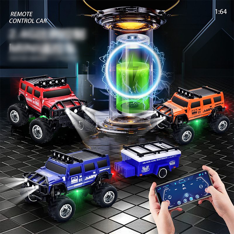 Aarenzza mini RC off-road truck with lights, toy vehicle designed for kids, featuring rugged tires and bright LED lights.
