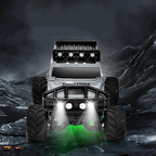 Aarenza mini RC off-road truck with lights, toy vehicle designed for kids, featuring rugged tires and illuminated headlights.