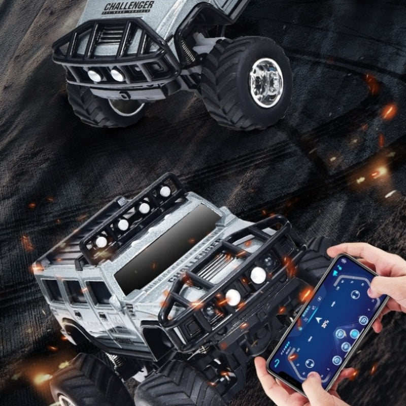 Aarenza mini RC off-road truck for kids with lights, toy vehicle designed for outdoor play, featuring a rugged off-road design and bright lights.