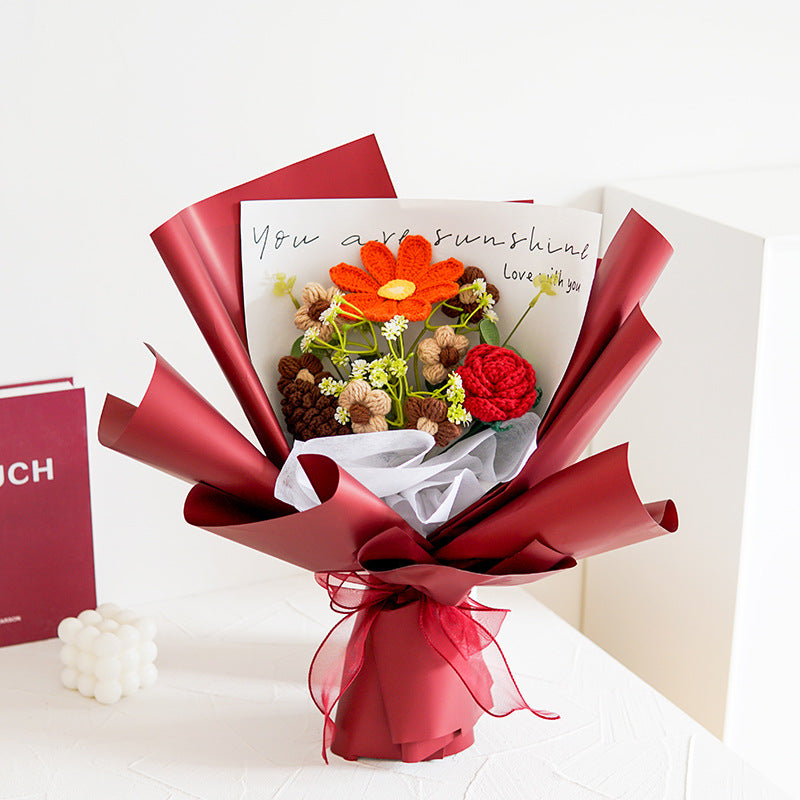 Handmade delicate crochet flower bouquet by Arenzza, featuring colorful, soft yarn flowers in a charming gift-style arrangement.