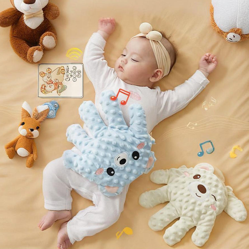 Aarenza Smart Soothing Baby Sleep Palm toy in soft pastel colors, designed to comfort and soothe infants during sleep.