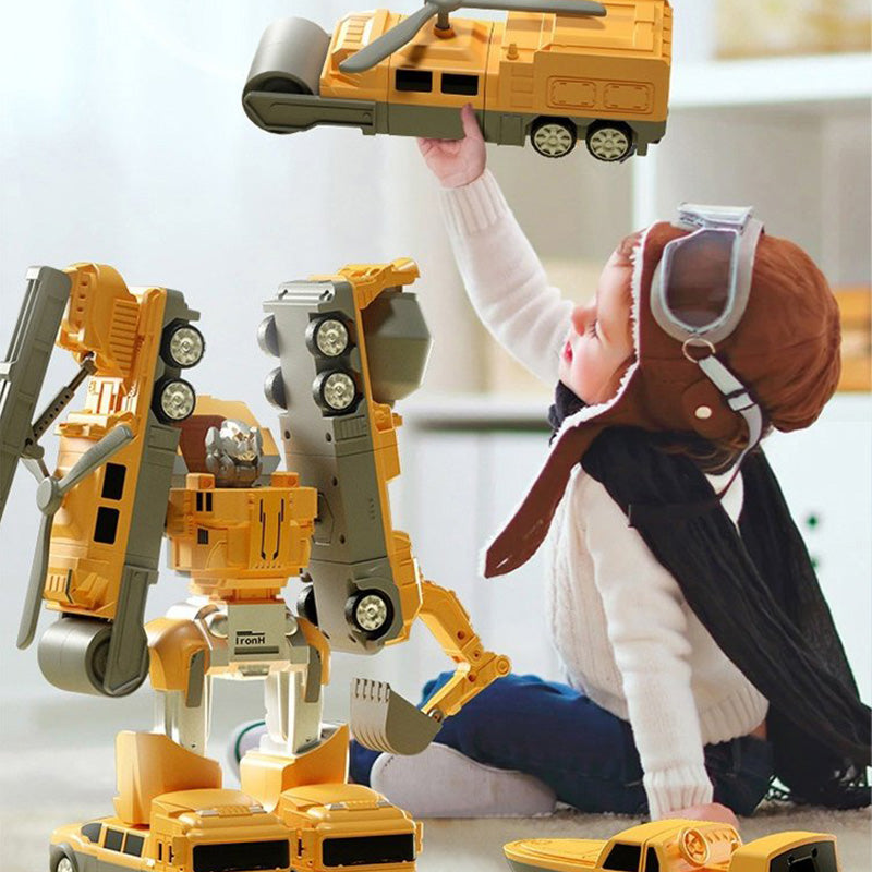 Arenzza magnetic transform engineering toy car assembled, showing colorful metal parts and mechanical components for kids' STEM play.