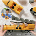 Arenzza magnetic transform engineering car toy for kids, showing assembled colorful plastic vehicle with magnetic parts on a white background.