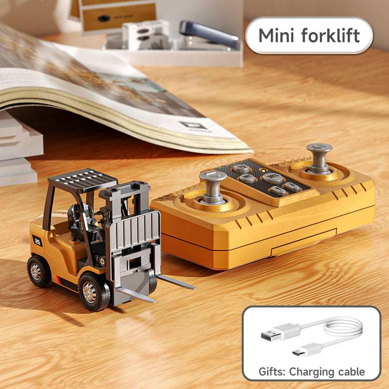 Arenzza 1/64 mini RC excavator, dump truck, and forklift toy set with detailed miniature construction vehicles for kids' play.