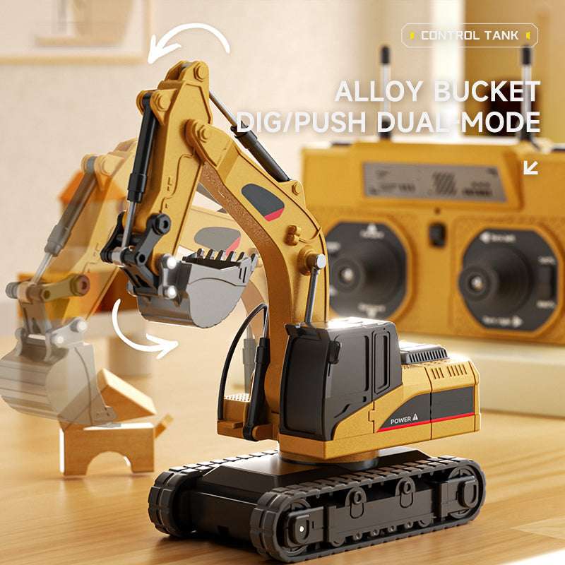 Aarenza 1/64 mini RC toy set includes excavator, dump truck, and forklift for kids, featuring colorful plastic construction vehicles.