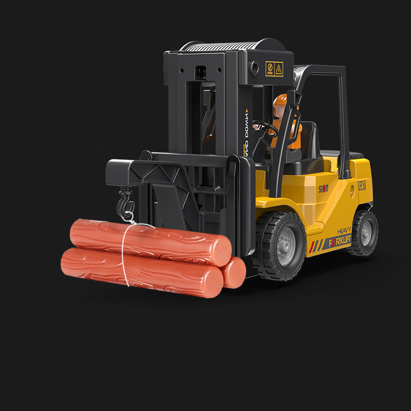 Arenzza 1/64 mini RC toy set including excavator, dump truck, and forklift with detailed plastic construction for kids' play.