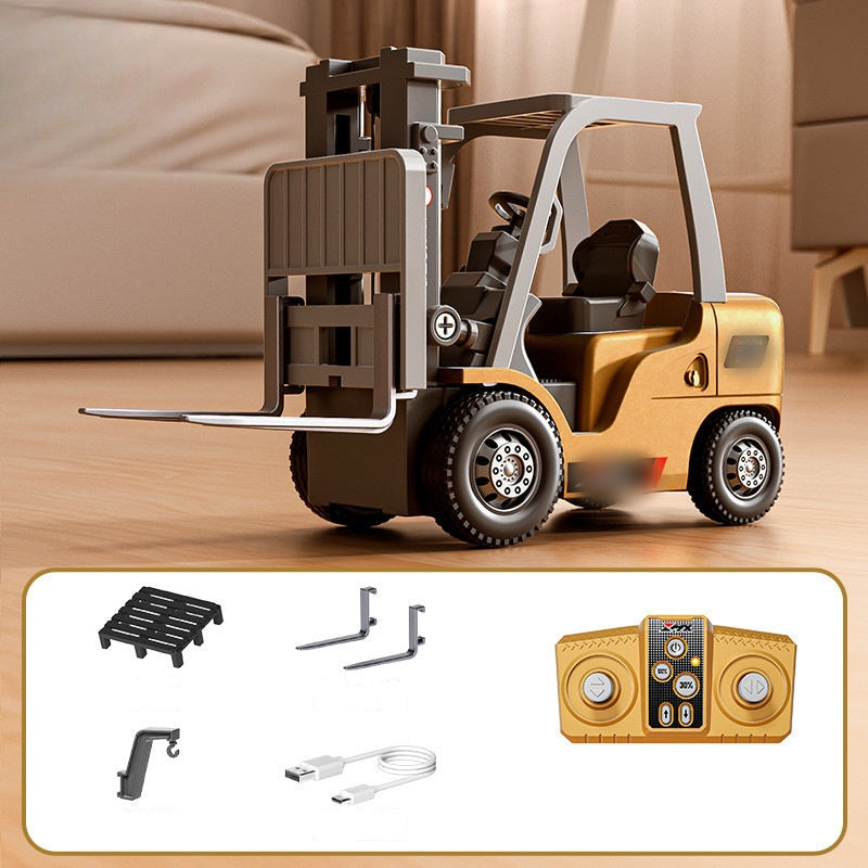 Arenzza 1/64 mini RC toy set featuring excavator, dump truck, and forklift for kids, with colorful construction vehicle models.