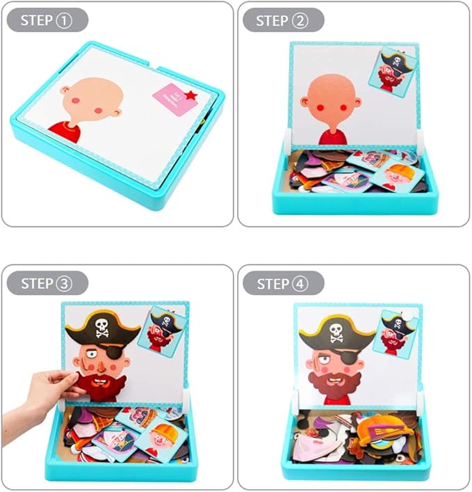 Arenzza magnetic face dress-up travel game with double-sided magnetic puzzles for kids, featuring colorful character pieces for educational play.