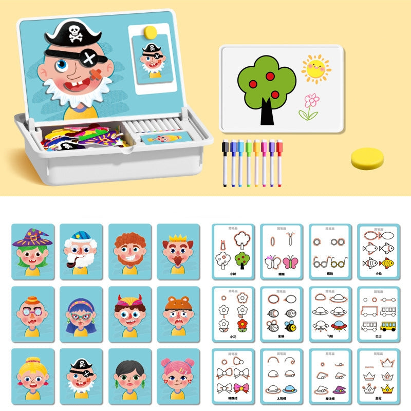 Arenzza magnetic face dress-up travel puzzle toy for kids, featuring double-sided educational puzzles for preschool learning and fun.