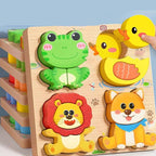 Educational Wooden 3D Puzzle by Arenzza, showcasing colorful interlocking wooden pieces for kids' learning and play.