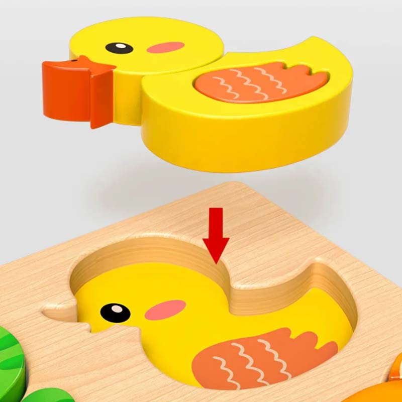 A wooden 3D puzzle toy from Arenzza, designed for kids and educational play, showing colorful interlocking pieces of the puzzle.