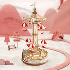 Arenzza DIY wooden puzzles carousel music box with colorful puzzle pieces and a charming spinning carousel for kids and gifts.