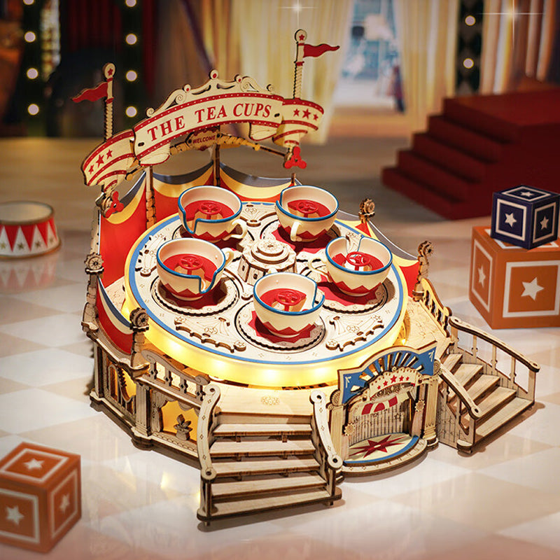Aarenza DIY wooden puzzles carousel music box toy with colorful puzzle pieces and a rotating carousel design for kids and gifts.
