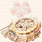 Aarenza DIY wooden puzzle carousel music box for kids, featuring intricate wooden pieces and a colorful spinning carousel design.