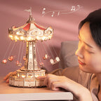 Aarenza DIY Wooden Puzzles Carousel Music Box toy with intricate carved details, designed for kids and gift-giving.