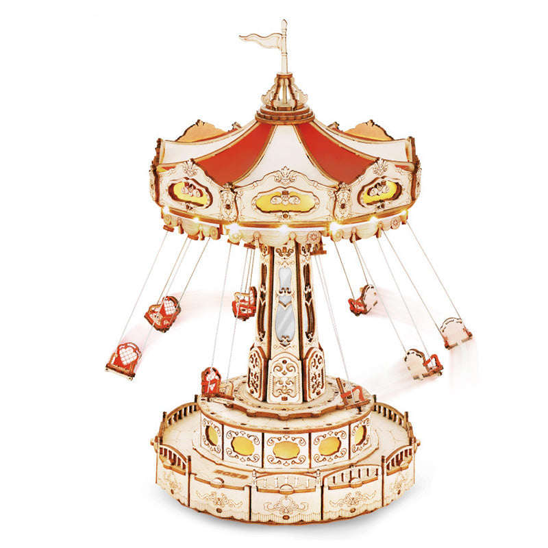 Arenzza DIY wooden puzzles carousel music box with colorful puzzle pieces and intricate carousel design, perfect for kids and gifts.