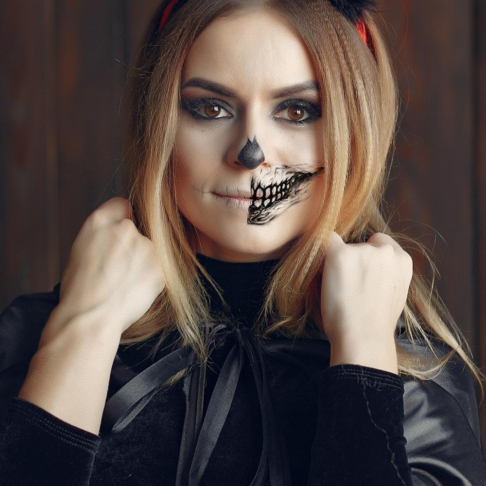 Arenzza Halloween prank makeup temporary tattoo for kids, featuring spooky ghost and skull designs on a black background.