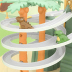 Arenzza electric dual track dinosaur slide toy for kids featuring colorful tracks, lights, and interactive fun.