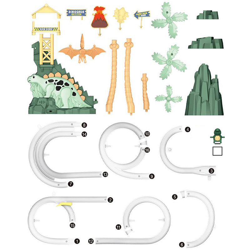 Arenzza electric dual track dinosaur slide toy for kids with colorful lights and interactive track changes, perfect for fun and play.