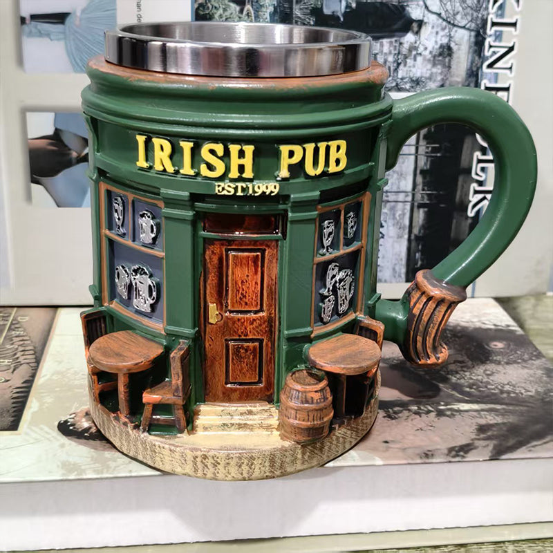 Arenzza 3D Irish Pub Resin Mug toy, featuring detailed Irish pub design, perfect for kids and gift collections.