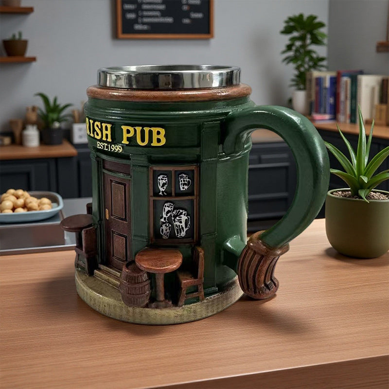 Arenzza 3D Irish Pub Resin Mug toy in the shape of a beer mug with Irish pub design, suitable for kids and gifts.