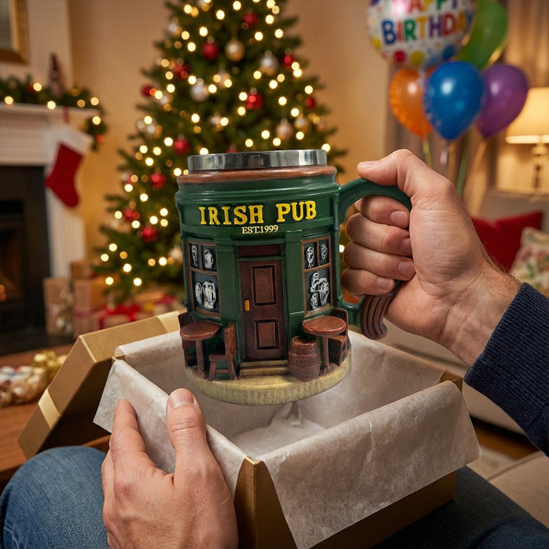 Aarenzza 3D Irish Pub Resin Mug toy with detailed pub scene, perfect for kids and gift enthusiasts.