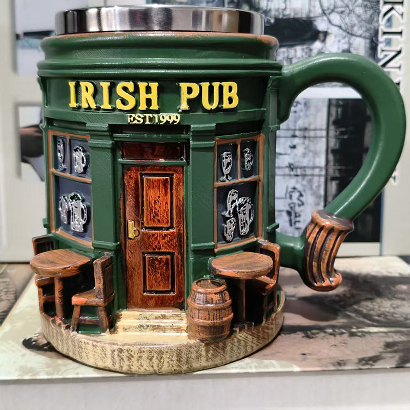 Arenzza 3D Irish Pub Resin Mug toy with detailed Irish pub design, perfect for kids and collectors.