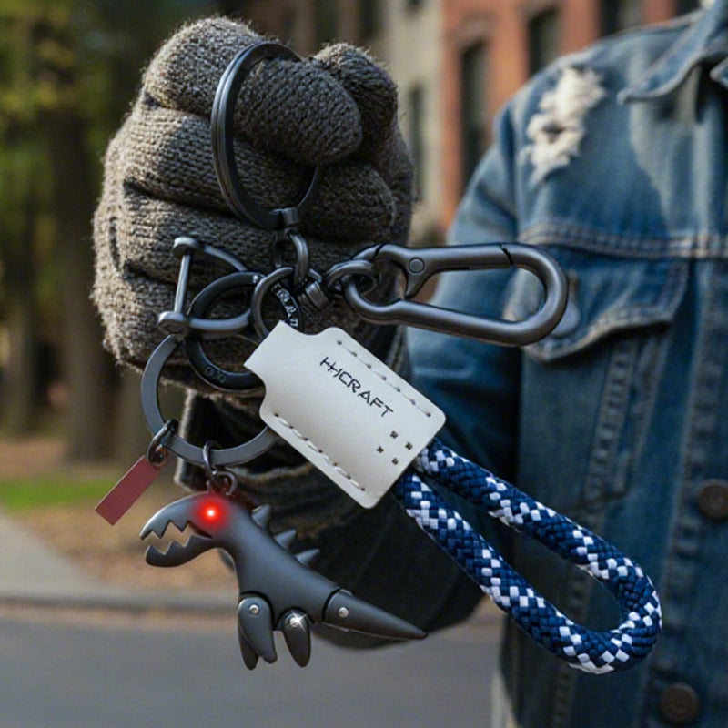 Arenzza aluminum alloy dinosaur charm paired with a hand-woven bracelet, ideal as a kids' toy or gift accessory.