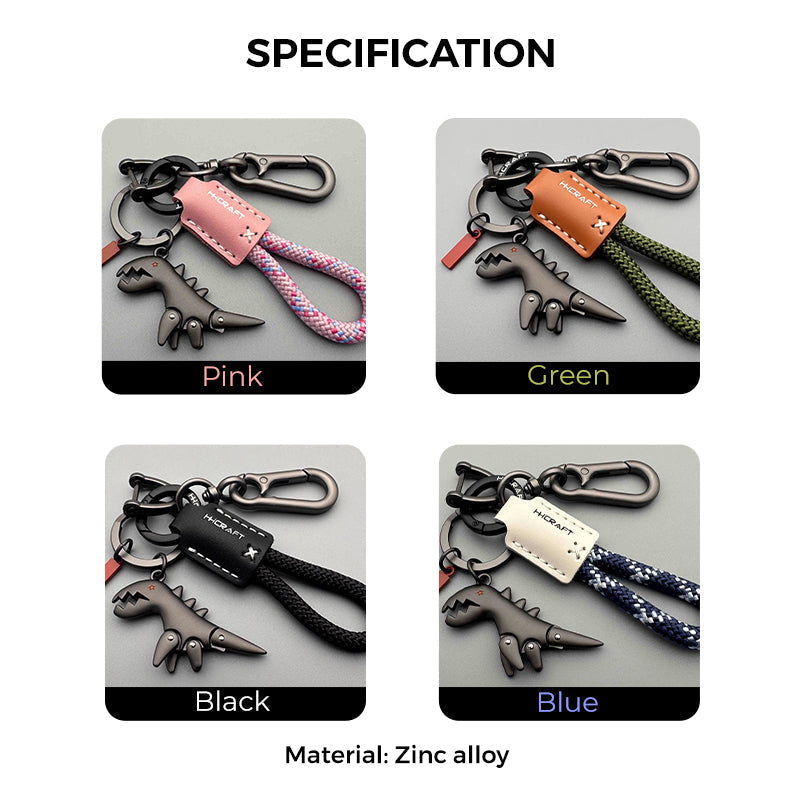 Arenzza aluminum alloy dinosaur charm paired with a hand-woven bracelet, colorful and playful jewelry for kids and gifts.